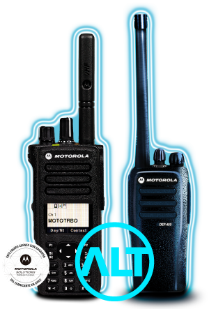 Radios Motorola DGP8550 y DEP450 con el sello de garantía y el sello ALT