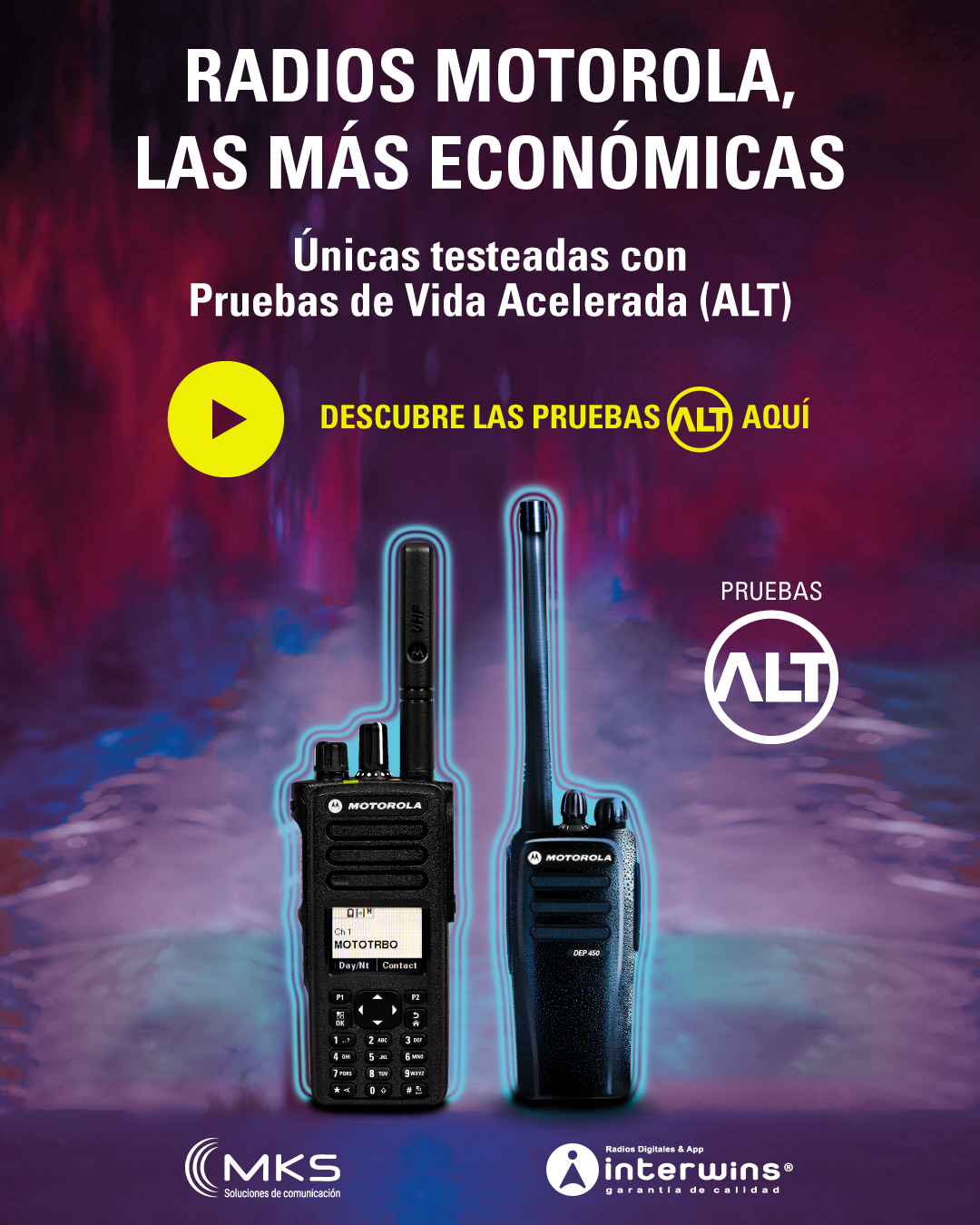 Dos radios motorola con sello ALT, banner para celular